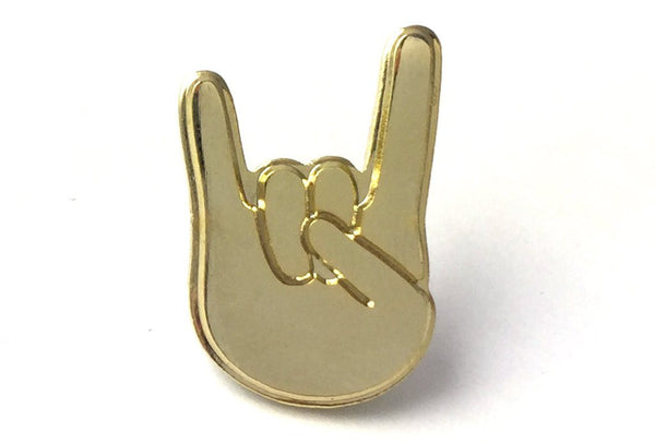 gold rock n roll emoji pin